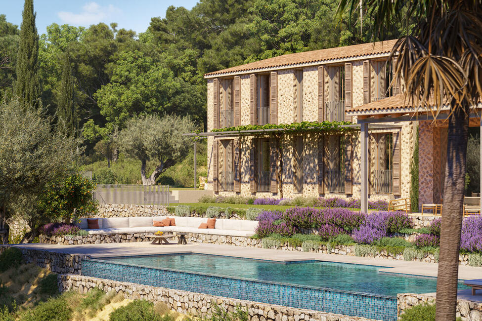 Finca llave en mano con piscina y vistas a la montaña en Bunyola