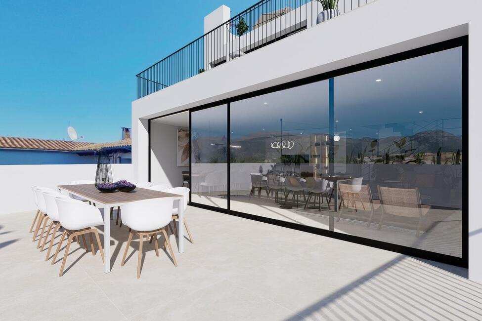 Casa de pueblo de nueva construcción con piscina y vistas a la montaña en Campanet