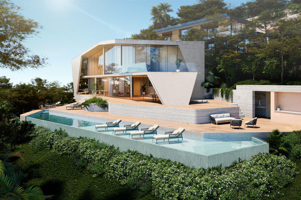 Elegante villa de nueva construcción con fantástica zona de piscina y vistas al mar en Paguera