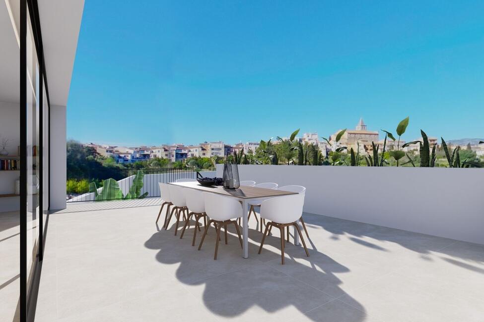 Casa de pueblo de nueva construcción con piscina y vistas a la montaña en Campanet