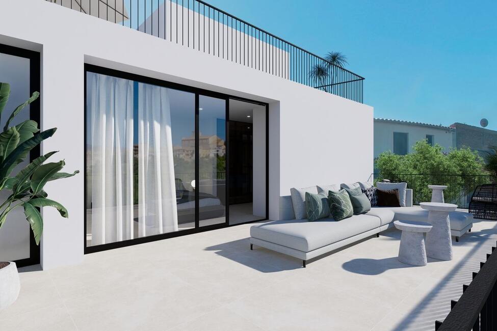 Casa de pueblo de nueva construcción con piscina y vistas a la montaña en Campanet