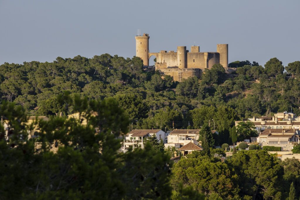 buy allorca Genova propiedad: Castillo de Bellver al amanecer, visto desde el pueblo de Genova, Mallorca, España