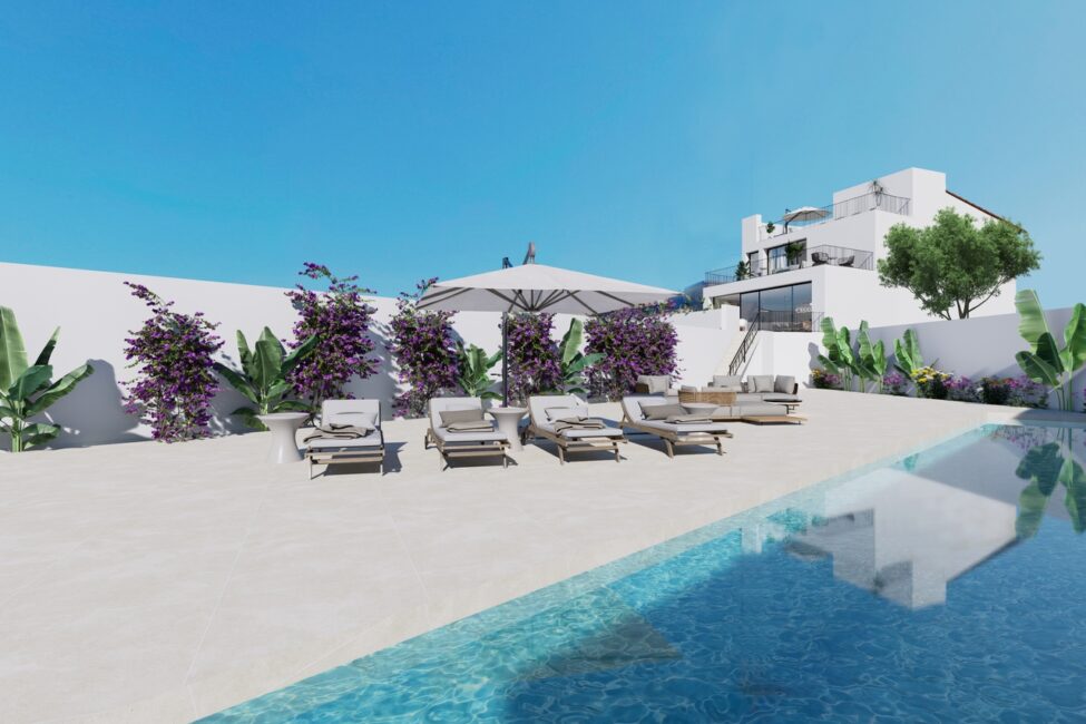 Casa de pueblo de nueva construcción con piscina y vistas a la montaña en Campanet